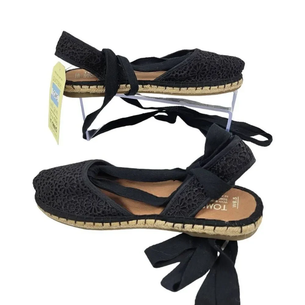 TOMS Black Lace Espadrille Ankle-Tie Sandals